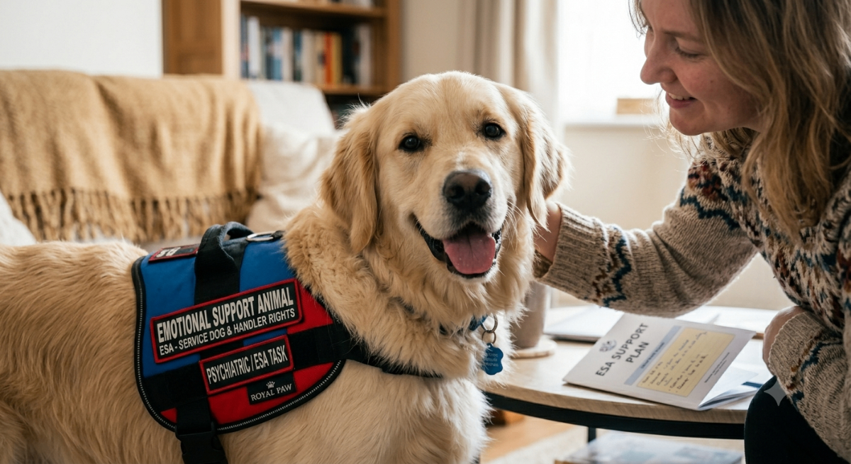 A person petting a dog, illustrating the difference between an emotional support animal and a psychiatric service dog.