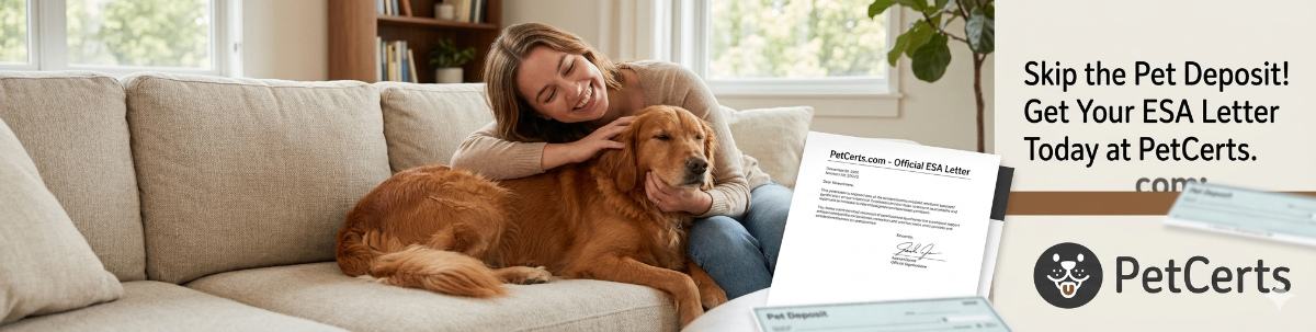 A person happily petting their dog, representing the ease of avoiding pet deposits with a legitimate ESA letter from PetCerts.com.