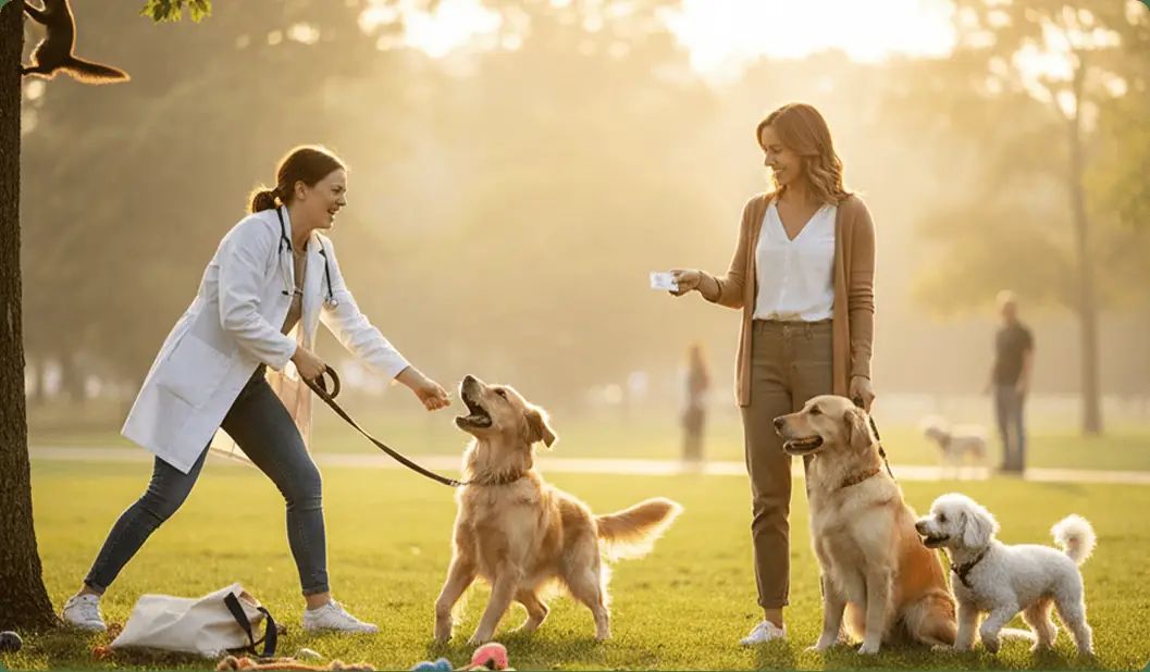 Person comforting an emotional support dog during an online assessment for an ESA letter