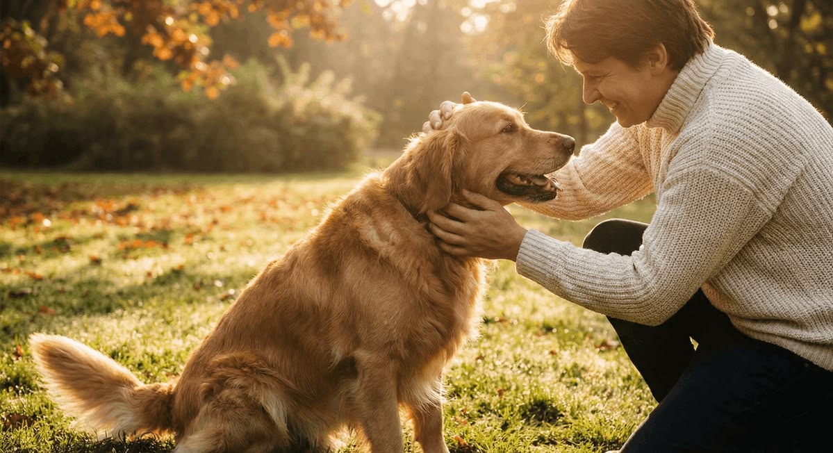 A person happily petting their emotional support dog on a couch in a cozy apartment, symbolizing secure housing with an ESA letter.