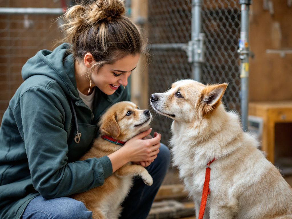 A person comforting their emotional support dog on a couch, with a calendar in the background marked '2026'