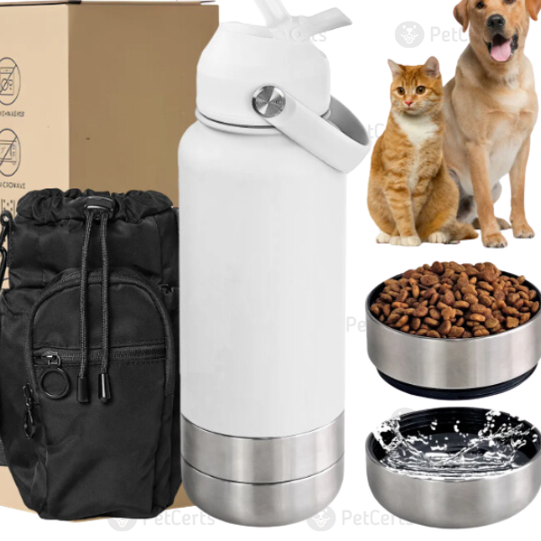 32 OZ Reusable Water Bottle With Food & Water Bowl